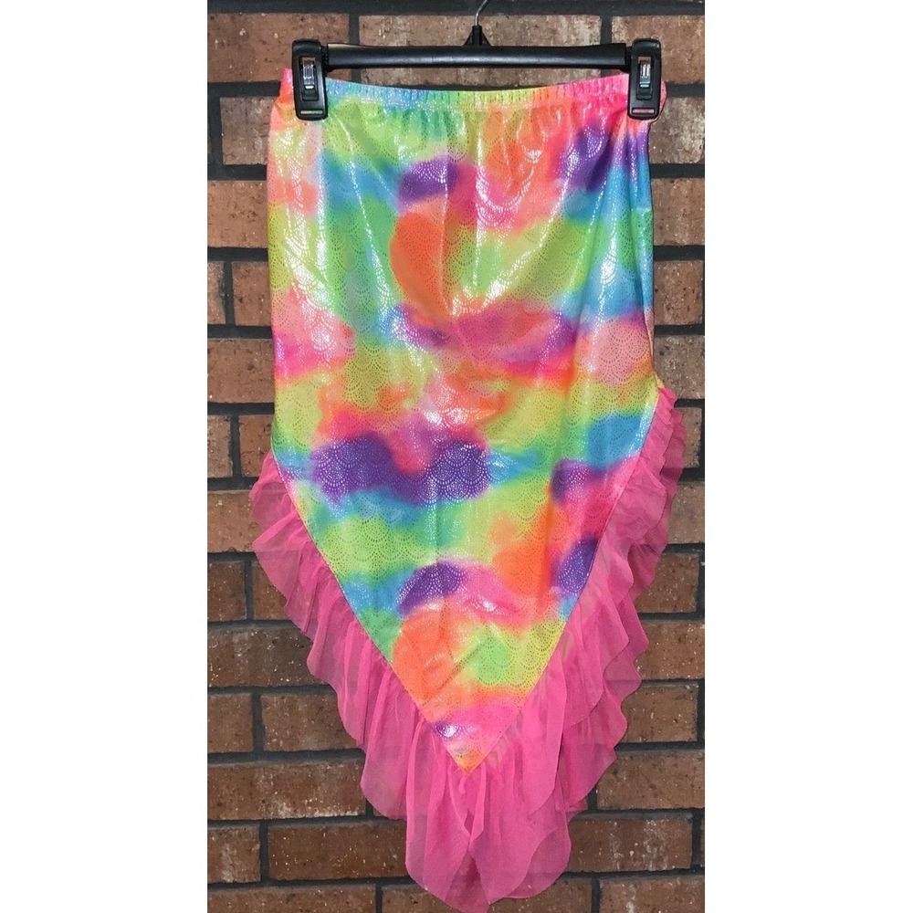 Wonder Nation Girls Rainbow Tie Dye Mermaid Scale Ruffle Beach Cover up XL